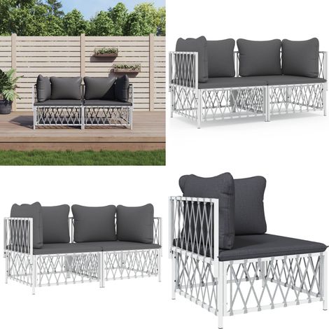 2-tlg. Garten-Lounge-Set mit Kissen Weiß Stahl - Gartensauna - Gartenloungesessel - Outdoor Möbel - Esstischgarnituren - Gartengeräte - Home & Living (1/5)