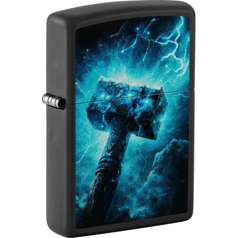 Briquet tempête – Design Marteau de Thor – Noir Mat – Effet Black Light – Rechargeable – Réutilisable – Design Coupe-Vent – Boîte Cadeau – Fabriqué aux États-Unis (1/5)