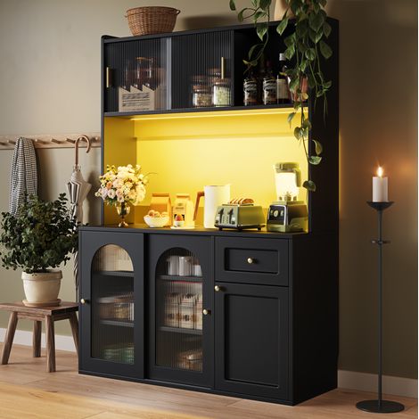 Mobile cucina alto 120 x 35 x 167 cm con LED, ripiani regolabili, nero HAVRYA (1/5)