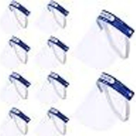 Lot de 10 visières de protection pour le visage, visière résistante, large, ajustable, transparente, anti-buée et anti-éclaboussures (1/4)