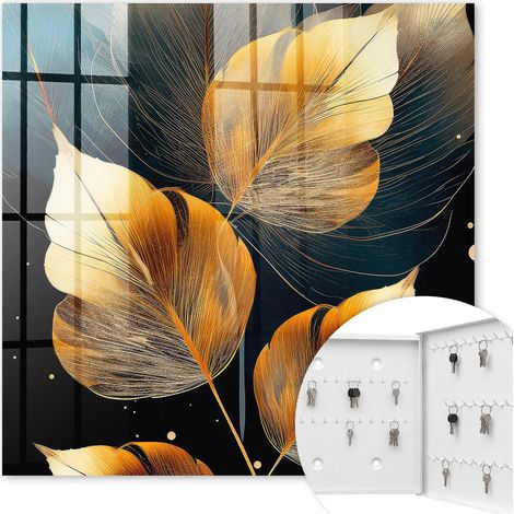 Armoire à clés - (30 cm x 30 cm) - Boîte à clés murale - Coffret de rangement pour clés - Couleur blanche - Ouverture vers la droite - Pour maison et bureau - Feuilles d'élégance