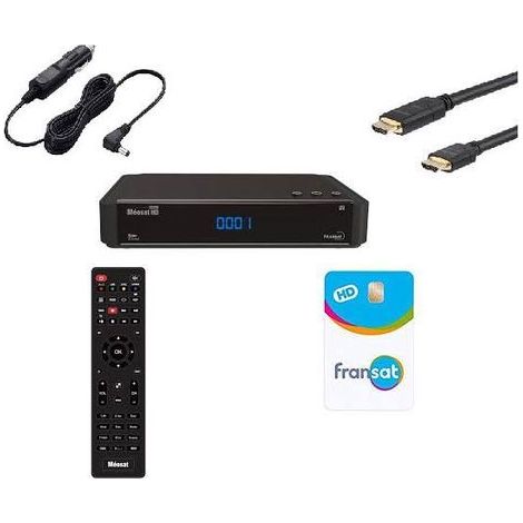 ASTON Récepteur TV satellite HD Connect + Carte Viacess Fransat PC6 + Câble HDMI + Câble allume cigare