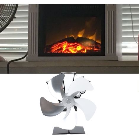 Ventilateur de cheminée, ventilateur thermique, poêle à pétrole, poêle à bois, ventilateur thermique auto-générateur, argent (1/5)