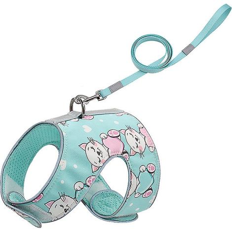 Gilet pour animaux de compagnie en maille réfléchissante cyan ajustable avec style gilet anti-choc et laisse confortable pour chats (1/5)