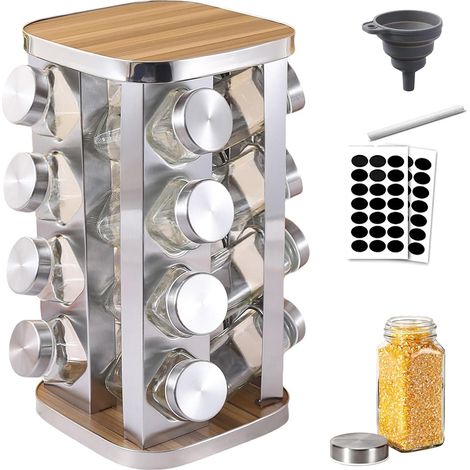 Kitchen Spice Storage with 16 Pots, 360° Rotating Steel Spice Rack (1/5)