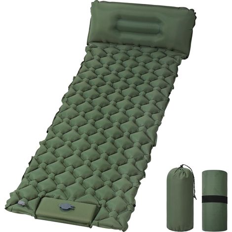 Matelas Camping Gonflable, 190x60x5cm Matelas Autogonflant Portable avec Oreiller et Pompe à Pied Intégrée, Tapis de Couchage Matelas Ultra Léger Imperméable pour Tente Trekking Voyage (1/5)