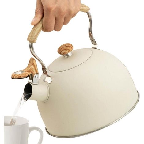 Bollitore - Bollitore con fischietto 2,5L - Manico antiscottatura effetto legno - Fischio durante la cottura - Buzzer bianco - Adatto per piani cottura a gas e a induzione (1/5)