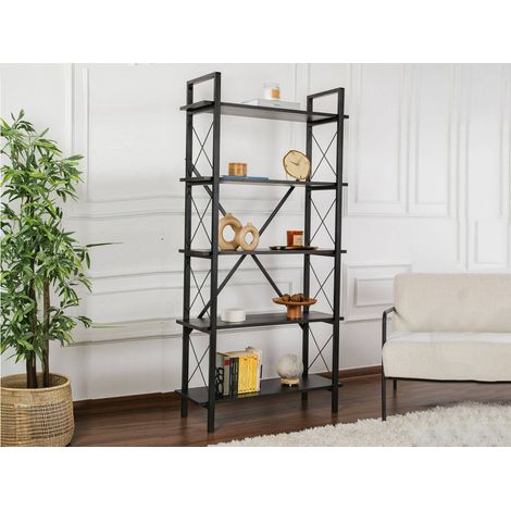 Dmora - Libreria Martone, Scaffale da ufficio, Mobile portalibri, Biblioteca, 90x34 h180 cm, Nero (1/5)