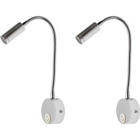Lot de 2 lampes de chevet en aluminium blanc, lampe de bureau à lumière blanche chaude protégeant les yeux, lampe de lecture murale LED 3 W avec interrupteur