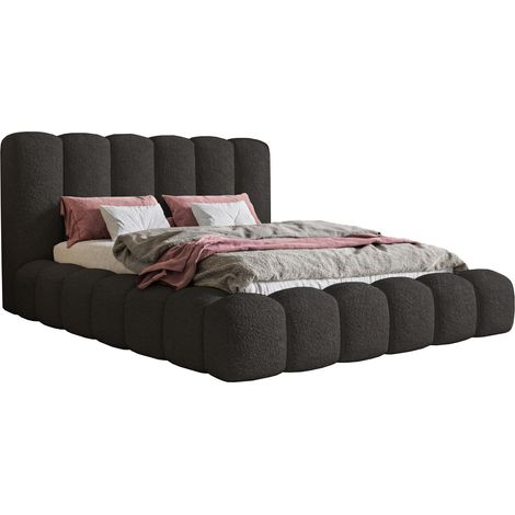 Emporius Lit rembourré 140x200 Madeno, tissu bouclé, mousse épaisse, lit coffre noir (1/5)