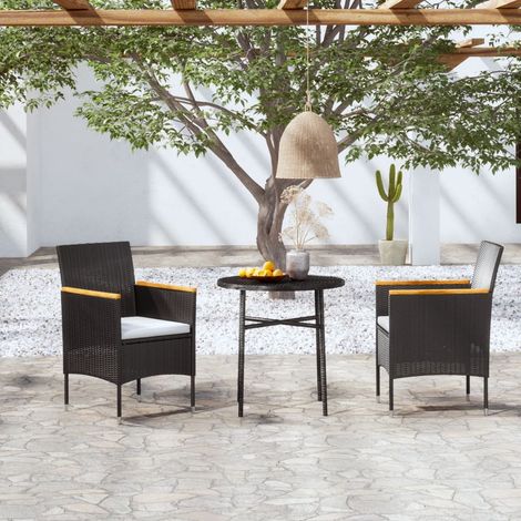 3 pcs Juego de comedor de jardín Vime Pe Preto