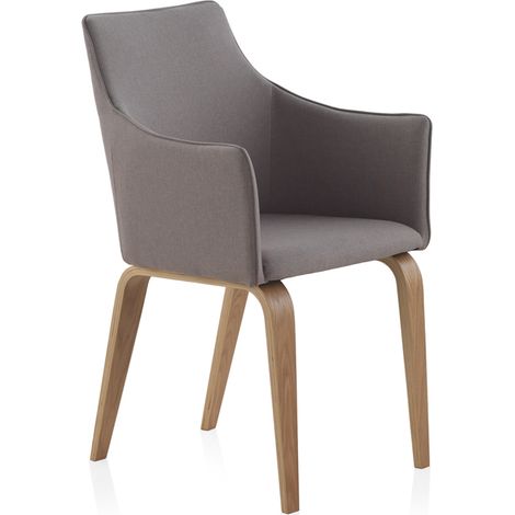 Sessel aus naturbelassenem Eichenholz, bezogen mit Taupe