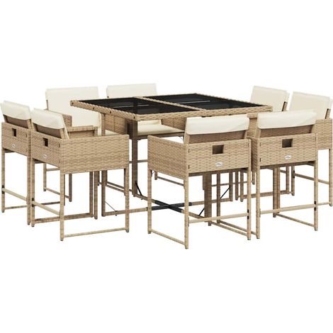 Maison Exclusive - Set comedor de jardín 9 pzas con cojines ratán (1/5)