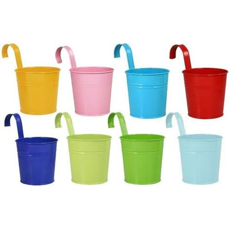 Pot De Fleurs - En Fer - Pour Balcon Et Mur - Suspension Facile - Lot De 8