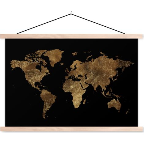 AFFICHE AVEC CADRE MAGNÉTIQUE Carte du monde - Or - Luxe - Terre - Noir 60x40 (1/3)