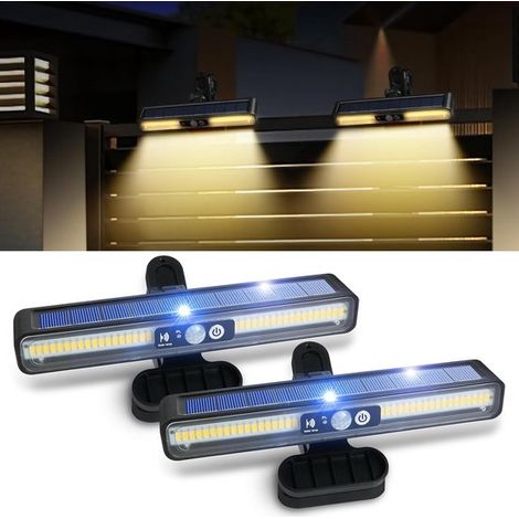 Lampes solaires d'extérieur avec détecteur de mouvement, ensemble de 2 pièces à clipser, étanches (IP65), 3 modes d'éclairage, pour porte d'entrée, garage, clôture et jardin. (1/5)