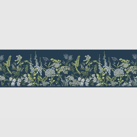 Frise auto-adhésive - Fleurs de vesce sur fond bleu de Prusse - 500x13,8 cm (1/5)