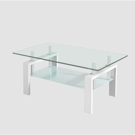 Tavolino da caffè rettangolare in vetro temperato bianco 100 x 60 x 44 cm (1/5)