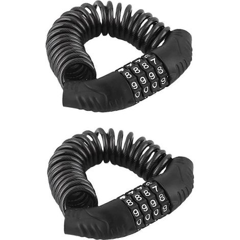 Lot de 2 antivols de vélo avec câble en acier, code à 4 chiffres et chaîne, pour vélo. (1/5)