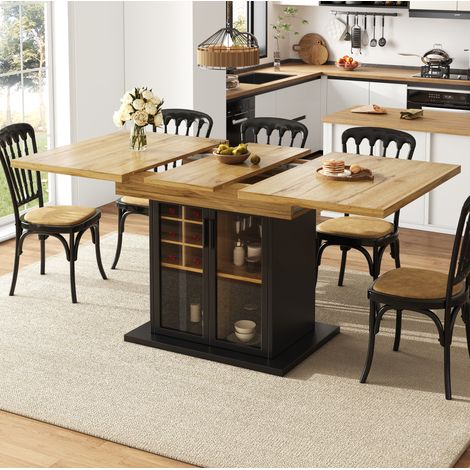 Ausziehbarer Tisch 110-140 x 80 cm für 4 bis 6 Personen mit Flaschenregal und Glastür OKMYHOME (1/5)