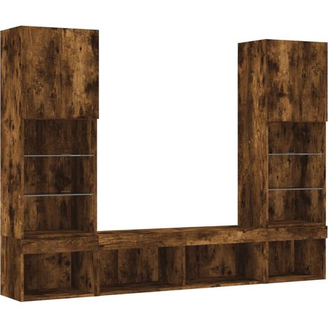 Mobile TV multimediale mensola TV credenza TV sala da pranzo soggiorno camera da letto con LED 5 pezzi rovere affumicato legno ingegnerizzato marrone 020029405