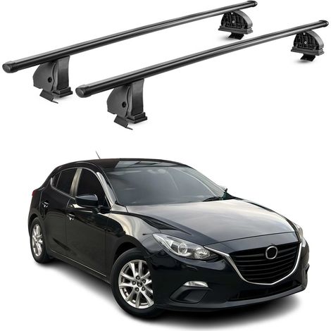 OMAC Stahl Dachträger Querträger Mazda 3 III Schrägheck 2014-2018 – TÜV / DIN 75302:2019 – Abschließbar – Max. 75 kg – 2 Stangen – Schwarz (1/5)