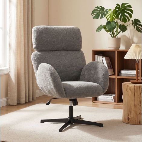 Silla de oficina de tela efecto terciopelo, respaldo alto, altura regulable, gris HAVRYA (1/4)