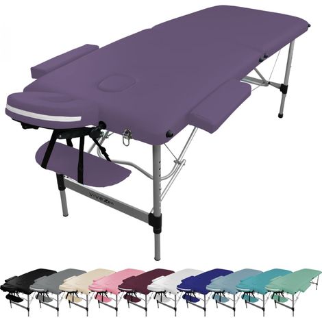 Table de massage pliante 2 zones en aluminium + Accessoires et housse de transport - Violet - Vivezen