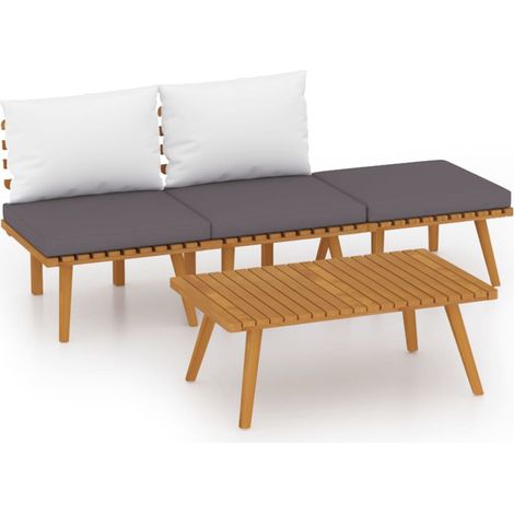 Salon de jardin 4 pcs Contemporain, Ensemble repas de jardin, avec coussins Bois d'acacia solide OIB2325E (1/5)