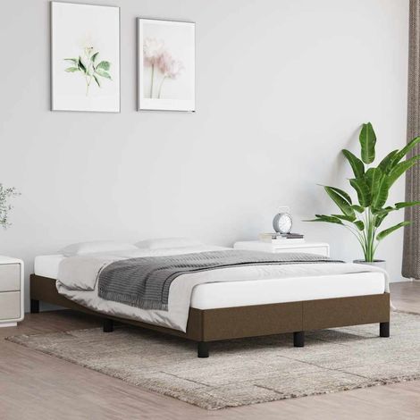 Cadre de lit 120 x 190 cm avec sommier à lattes, tissu marron foncé, sans matelas - PANGIVO (1/5)