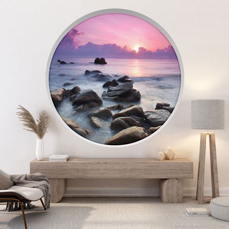 Stickers Trompe l'oeil Arche ronde - Vue mer - Diamètre 30 cm (1/4)