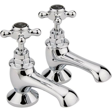 Hudson Reed Topaz Black Crosshead Bath Taps Hexagonal Collar (1/2)