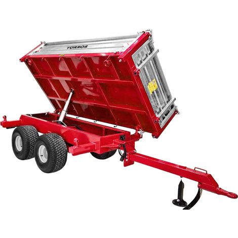 Remorque double essieu 2500 kg pour Micro-Tracteur - Benne basculante hydraulique 3 côtés - 2400 x 1350 x 400 mm - Attelage anneau ø50 mm Torros AHRT2507H (1/5)
