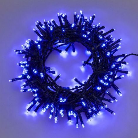 Lotti stringa catena 12,8 mt serie 320 luci di Natale a led   5 mm reflex blu con 8 giochi di luce e memoria cavo verde per esterno interno Blu 12,8 metri - 320 Led (1/4)