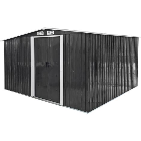 Garten Metall Gerätehaus Canberra 3,3x3,1m Geräteschuppen mit Holzlager anthrazit (1/5)