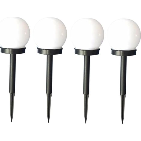 Lot de 4 lampes solaires sphériques blanches de 10 cm à piquer pour le sol. (1/5)