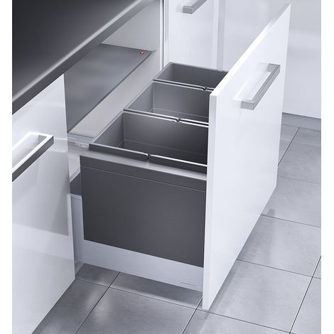 Hailo – Poubelle encastrable tri sélectif 3 bacs 74L – 2 bacs 28L + 1 bac 18L – Installation dans meuble coulissant 80cm – Couvercle anti-odeur