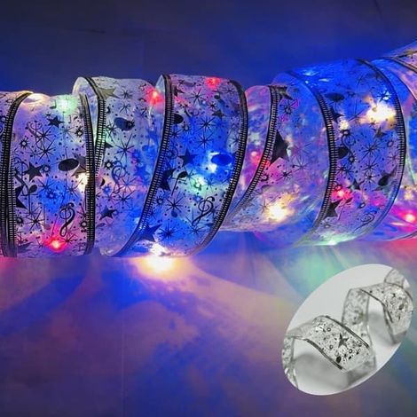 Guirlande lumineuse pour sapin de Noël, 5 m, 50 LED, à piles, minuterie, 8 modes, pour sapins de 1,8 à 2,4 m/Nouvel An, rubans argentés, colorés (1/5)