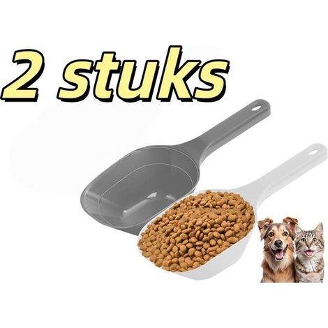 Cuillère doseuse multifonctionnelle en plastique avec gobelet doseur pour chats et chiens (2 pièces) - Dosage précis - Convient aux croquettes pour chats et chiens - Dimensions : 23,5 x 8,5 x 5,4 cm - (1/5)