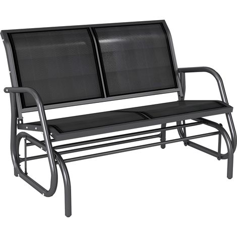 Banc à Bascule de Jardin 2 Places Design Contemporain Grand Confort accoudoirs Assise et Dossier Ergonomique métal textileène noir (1/5)
