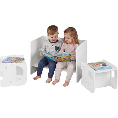 COSTWAY Tavolo e 2 Sedie per Bambini con Lavagna (Bianco) (1/5)