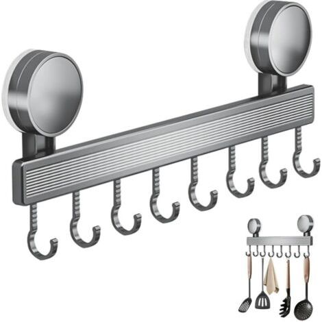 Pair Gris, support à ustensiles de cuisine avec crochets, support de rangement pratique et amovible, facile à installer sans perçage, support à ustensiles de cuisine réutilisable, parfait pour la mais