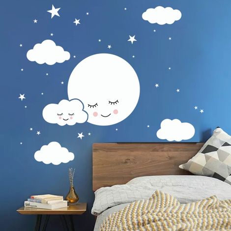 Stickers muraux Visage souriant Étoiles Nuages (Dimensions : 78,5 cm x 80 cm) (1/5)