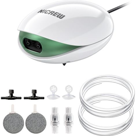 Bulleur Aquarium Ultra-Silencieux et Réglable Jusqu'à 400L, Pompe à Air Aquarium 37 DB Équipée de Tuyau d'air, Pierre et Clapet Anti-Retour, 2,5W