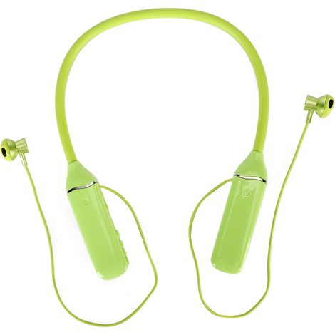 Écouteurs Bluetooth tour de cou avec indicateur de batterie LED, lecteur de carte mémoire, embouts magnétiques et rétroéclairage RGB vert. (1/5)