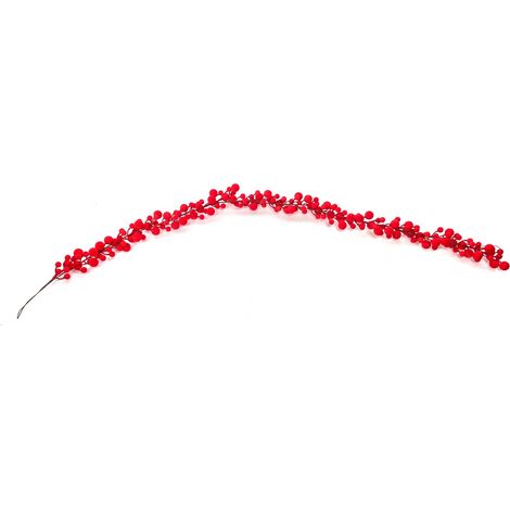 Ghirlanda decorativa con bacche floccate rosse decorazione natalizia 175 cm (1/2)