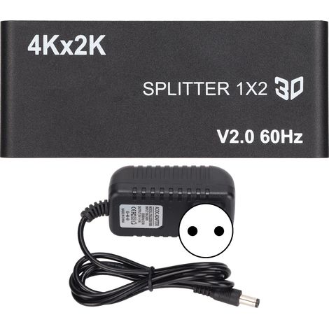 Sortie HDMI 1x2 (une entrée, deux sorties) pour Ultra HD 4K/2K à 60 Hz, HDR HDMI 2.0, HDCP 2.2 TV en direct audio numérique Full HD/3D/1080P/DTS bande passante de 6 Gbit/s (norme européenne). (1/5)