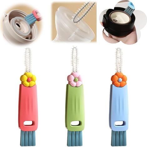 Nouvelle Brosse Nettoyage Couvercle Tasse 3 en 1, Brosse de Nettoyage de Couvercle multifonctionnelle pour Les espaces restreints des biberons (3 Couleurs) (1/5)