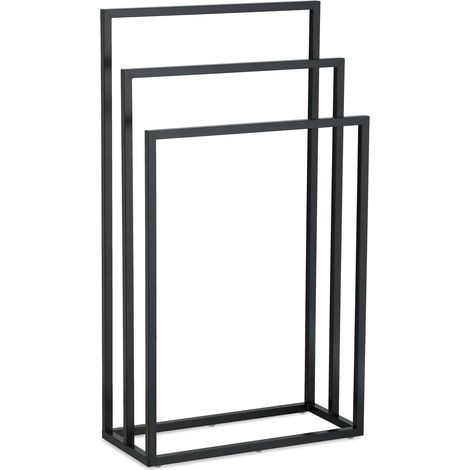 Portasciugamani funzionale a 3 barre per bagno 70 x 80 x 30 cm in acciaio nero 130012669