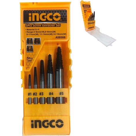 Set Estrattori Conici INGCO Rimozione viti danneggiate estrattore bulloni da 5Pz (1/4)